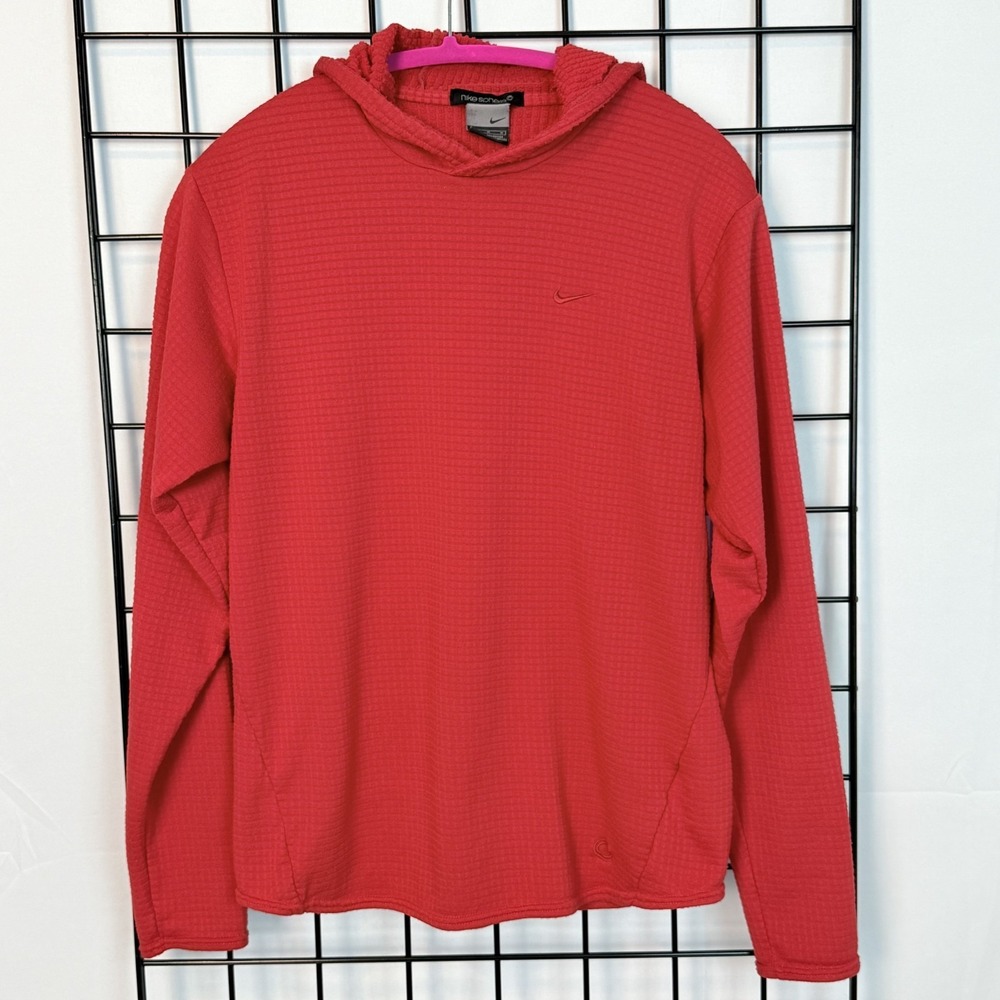 Nike Sphere Fleece Hoodie Mens M Medium Red Waffle Grid Lightweight Outdoor